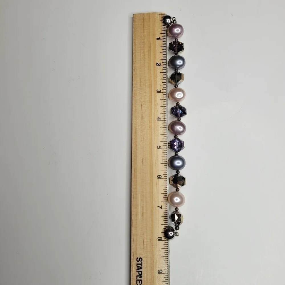 Purple, Gray, Faux Pink Pearls Beads Magnetic Closure Bracelet